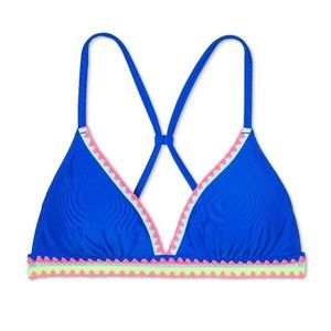 Blue Crochet Trim Triangle Bikini Top BQ9